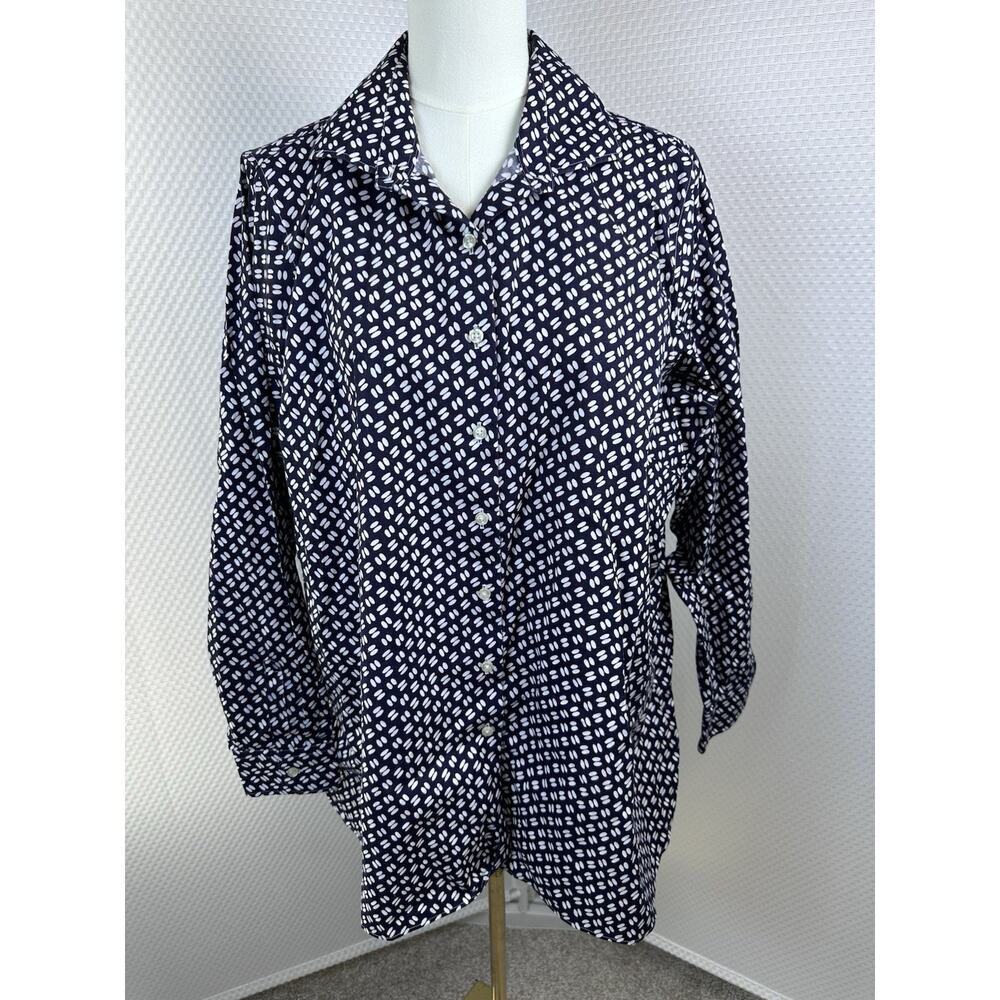Lands' End Navy Blue White No-Iron Pinpoint Oxford Button Down Shirt 22w